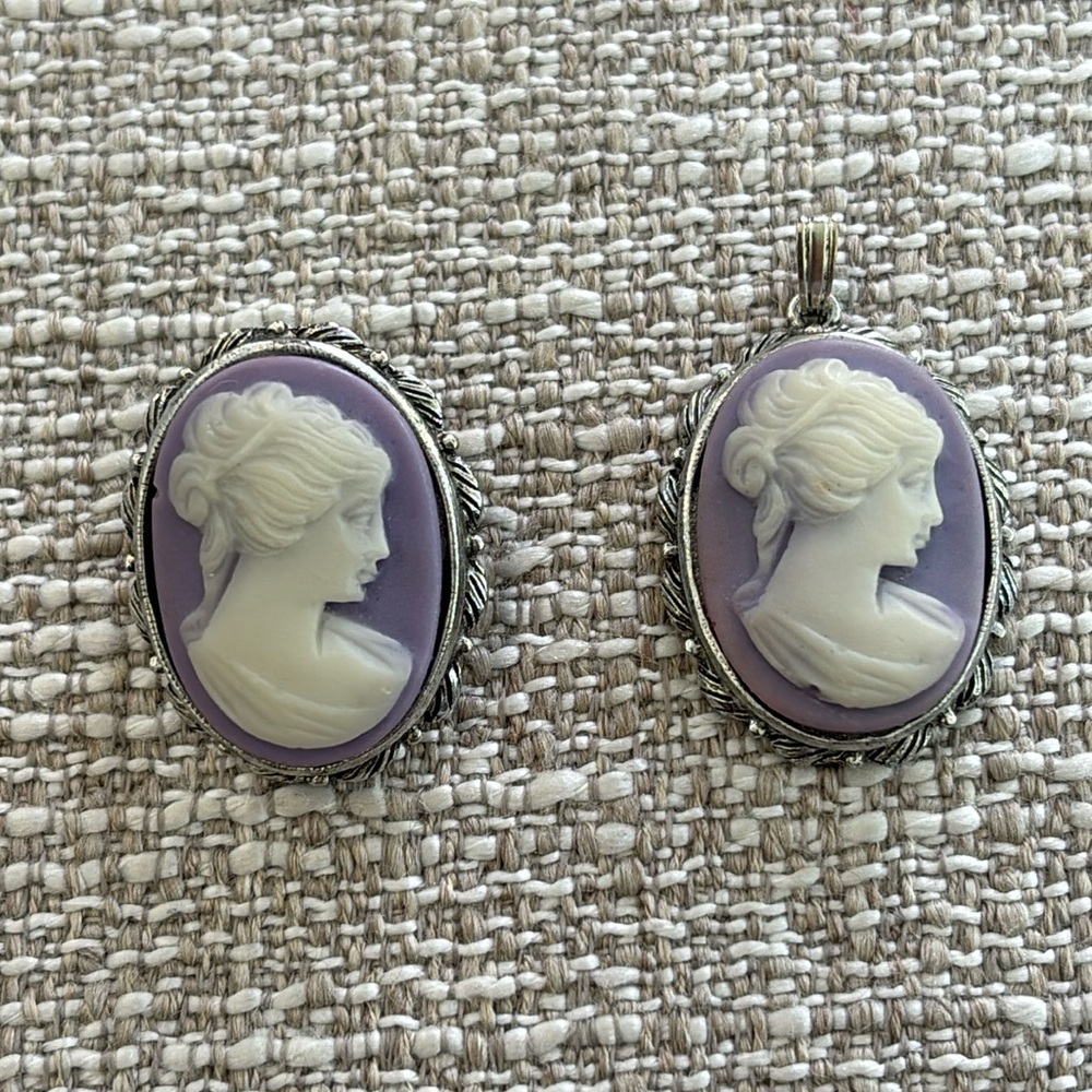 Lavender Cameo Pin & Pendant Set